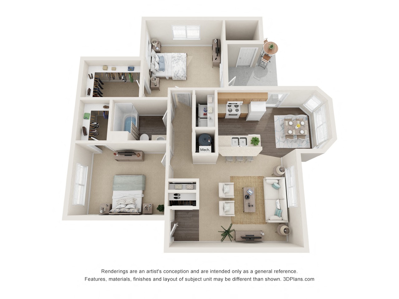 Floor plan for 2 beds, 1 bath
